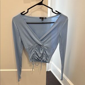 Fashion Nova Blue long sleeve Crop Top